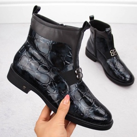 Bottines en cuir verni pour femmes, noires, Potocki 12544 1