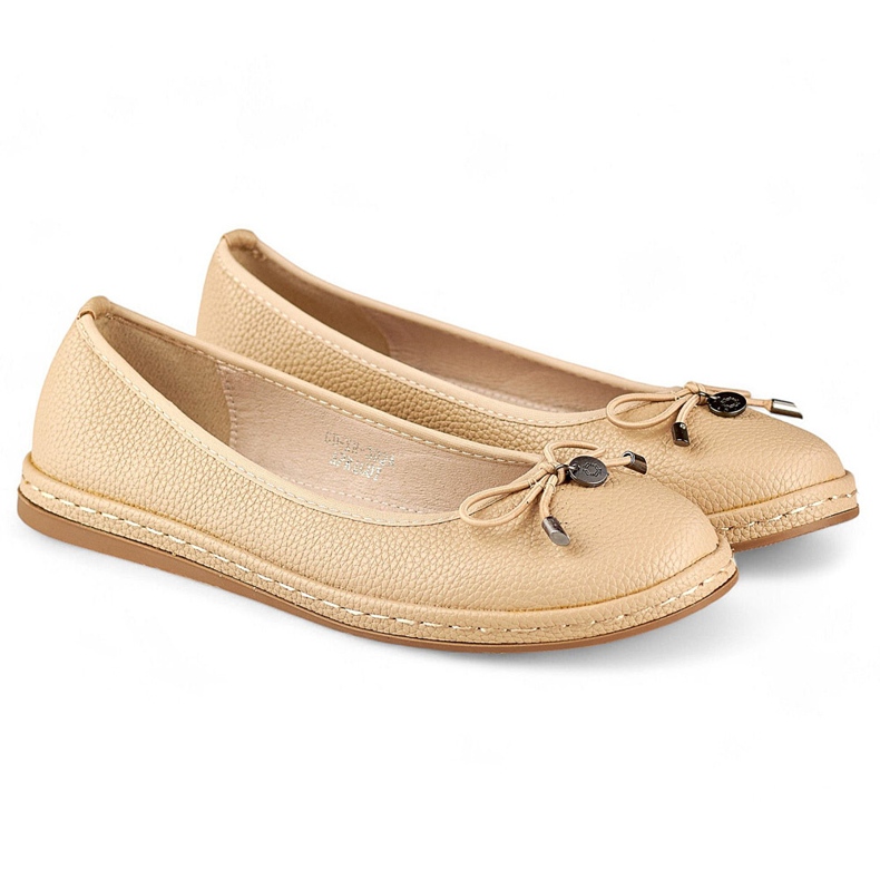Ballerines femme beiges avec semelle intérieure en cuir, chaussures femme confortables 1