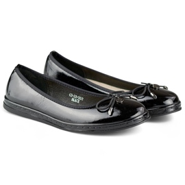 Ballerines noires vernies pour femmes avec semelle intérieure en cuir, chaussures confortables pour femmes le noir 1
