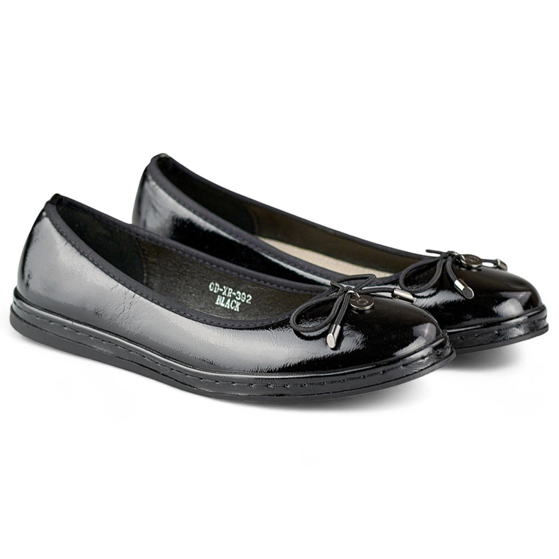 Ballerines noires vernies pour femmes avec semelle intérieure en cuir, chaussures confortables pour femmes 1