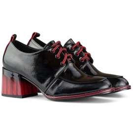Bottines noires laquées sur talon rouge, chaussures femme élégantes 1