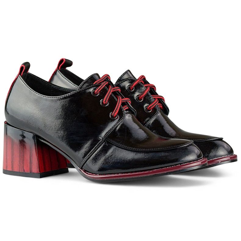 Bottines noires laquées sur talon rouge, chaussures femme élégantes 1