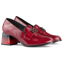 Chaussures vernies bordeaux à talon confortable, escarpins femme rouge 1