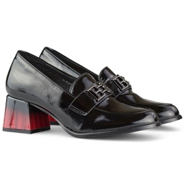 Chaussures vernies noires à talon confortable, escarpins femme 1