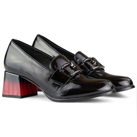 Chaussures femme élégantes noires à talon rouge, escarpins en cuir verni 1