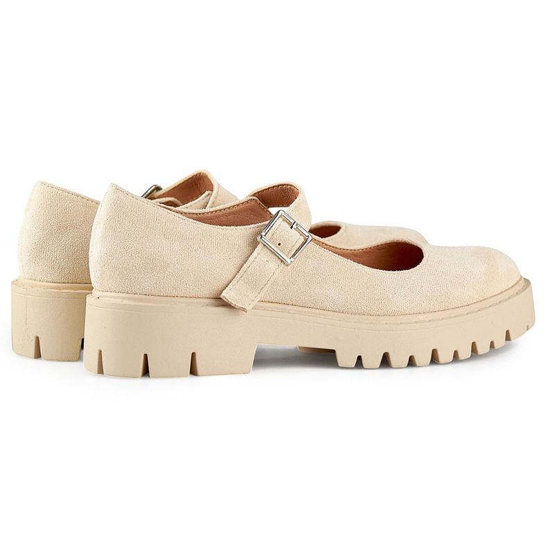 Chaussures femme en daim beige à fermeture à boucle 1