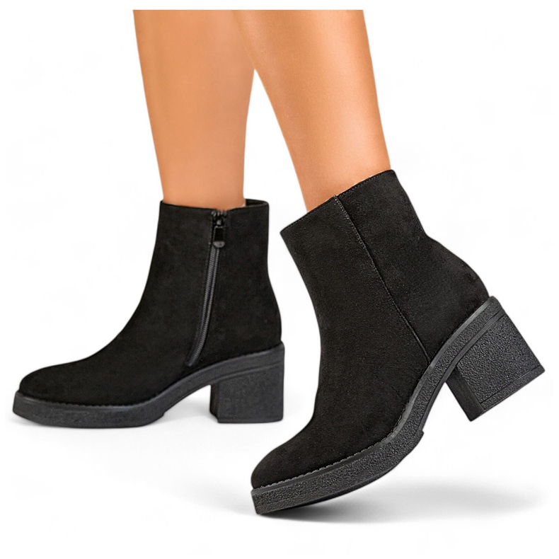 Bottines classiques noires pour femmes avec un talon confortable, bottines pour femmes en daim le noir 1