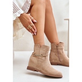 Bottines pour femmes avec coin caché en suède écologique, beige Ofcorna 7