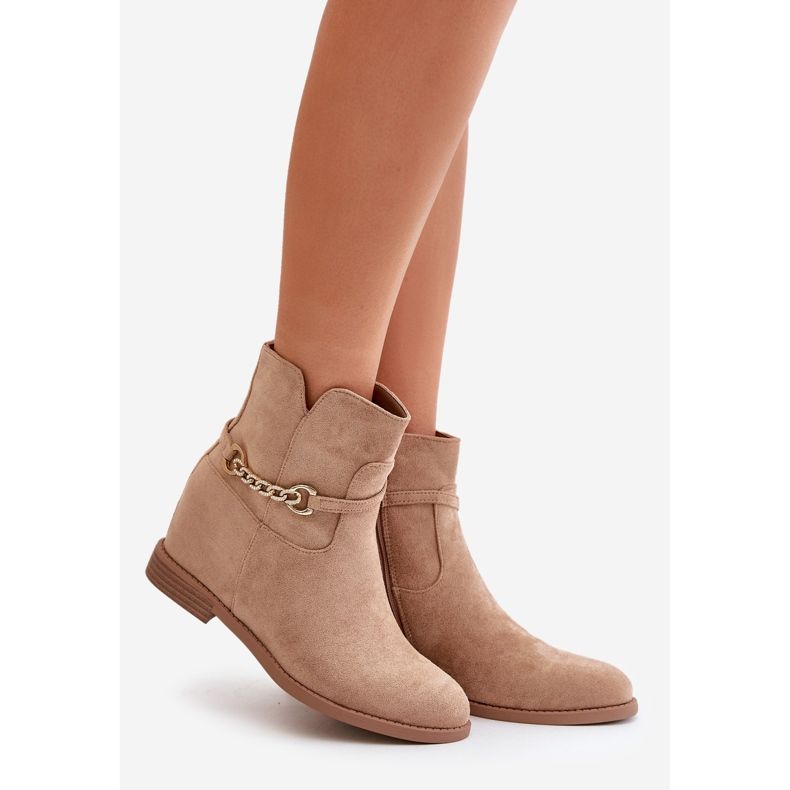 Bottines pour femmes avec coin caché en suède écologique, beige Ofcorna 1