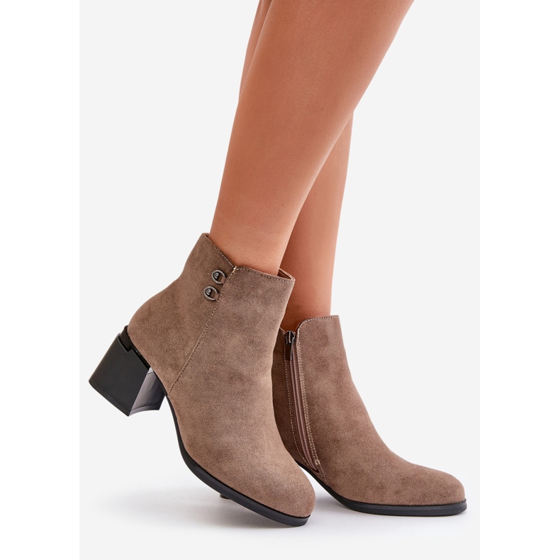 Bottines à talons hauts pour femmes fermées par une fermeture éclair, beige foncé par Tinamar 1