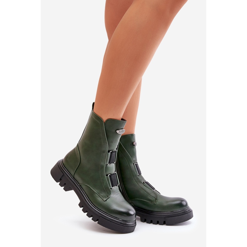 Bottes de travail isolées pour femmes avec fermeture éclair, cuir écologique, vert Mailyra 1