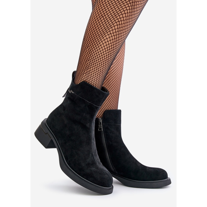 Bottes isolées pour femmes en daim naturel avec fermeture éclair, noir Vinceza 66696 le noir 1