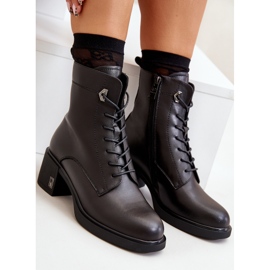 Bottines isolées à talons hauts en cuir naturel, Noir Vinceza 66689 2