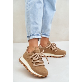 Chaussures de sport baskets sur plateforme en éco-daim, marron Riadella beige 2