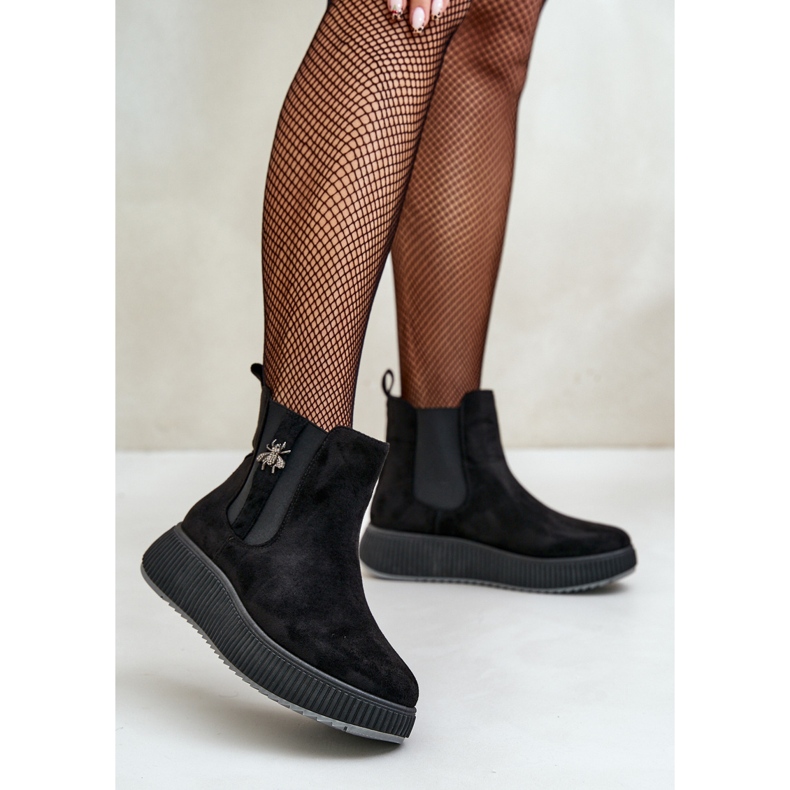 Bottes à enfiler pour femmes sur la plateforme avec une épingle, éco-daim, noir Ciatheia 2