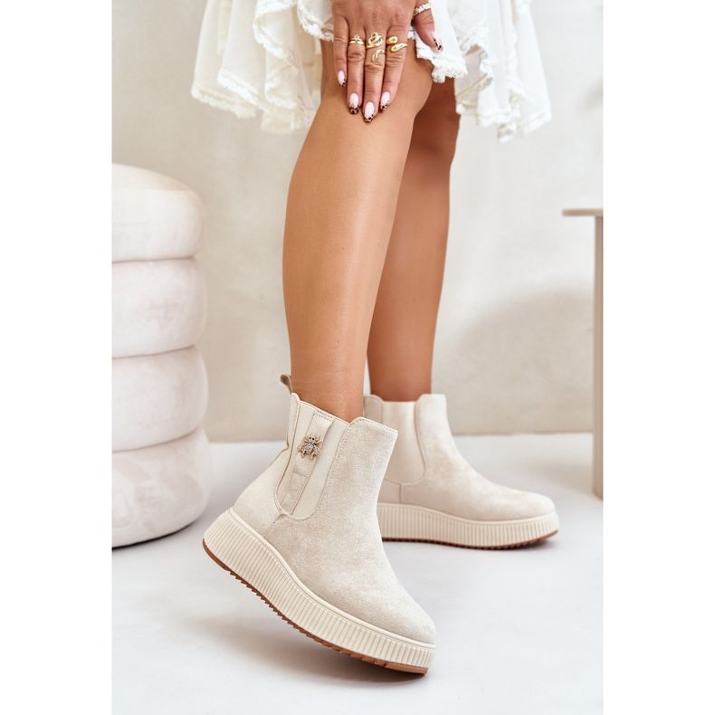 Bottes à enfiler pour femmes sur la plateforme avec une épingle, éco-daim, beige clair Ciatheia 2