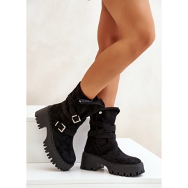 Bottines noires pour femmes sur un talon massif avec boucles et bride Nerelisa 2