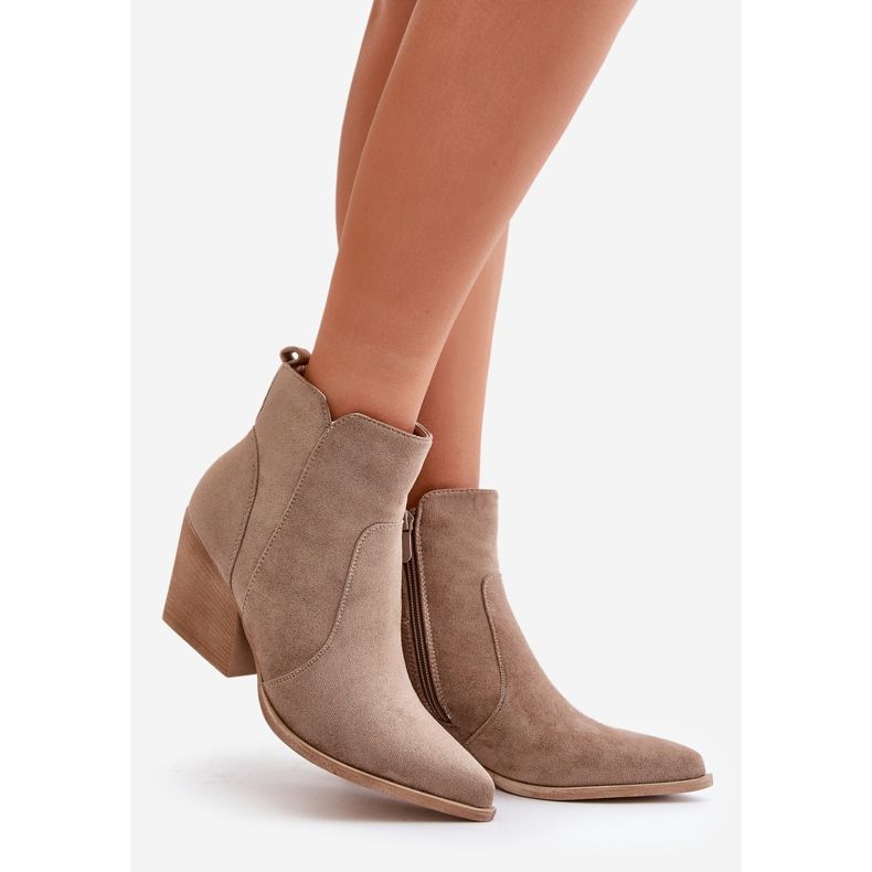 Bottes de cowboy isolées en suède écologique avec fermeture éclair, beige foncé Virtris 1