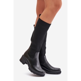 Bottes à enfiler Vaimi noires avec tige élastique au-dessus du genou 1
