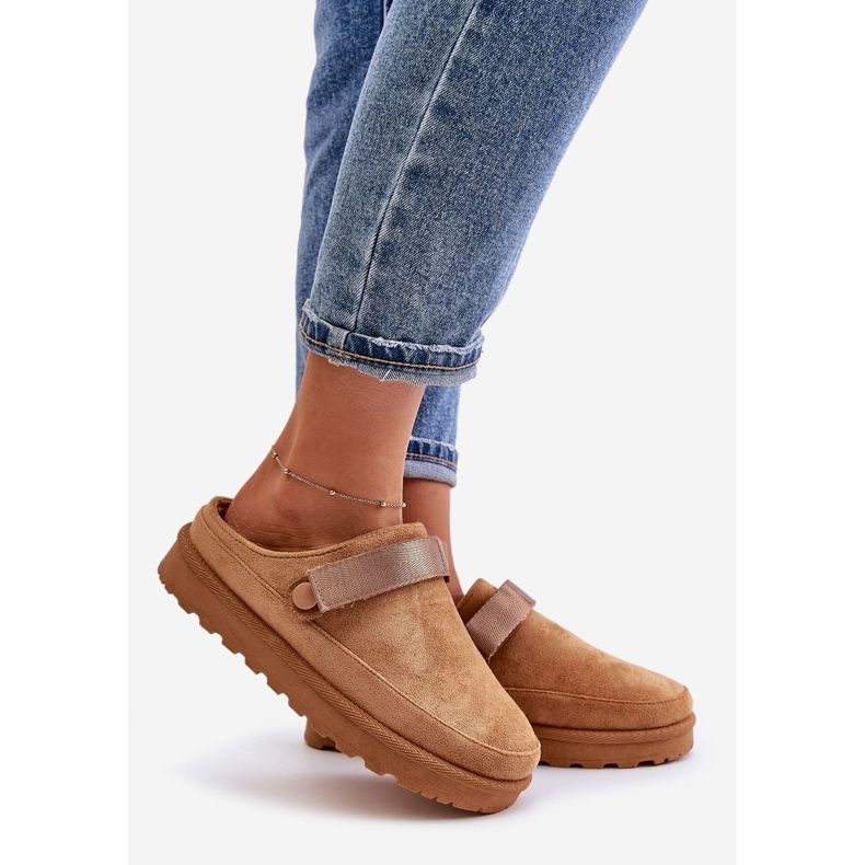 Tongs Fourrées Fourrées Pour Femme Sur Plateforme Camel Azida brun 1