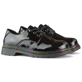 Richelieus femme en cuir verni noir, cuir naturel 1
