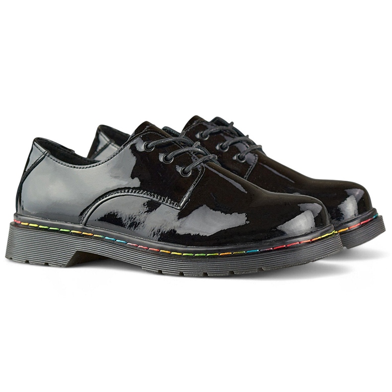 Richelieus femme en cuir verni noir, cuir naturel 1