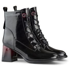 Bottines à lacets, bottines élégantes en cuir verni le noir 1