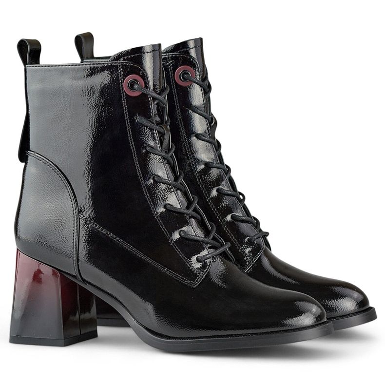 Bottines à lacets, bottines élégantes en cuir verni noir 1