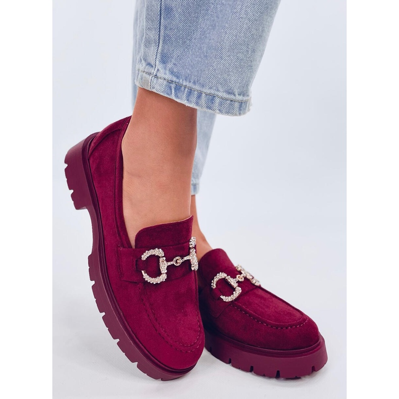 Karins Mocassins à boucle en daim bordeaux rouge 1