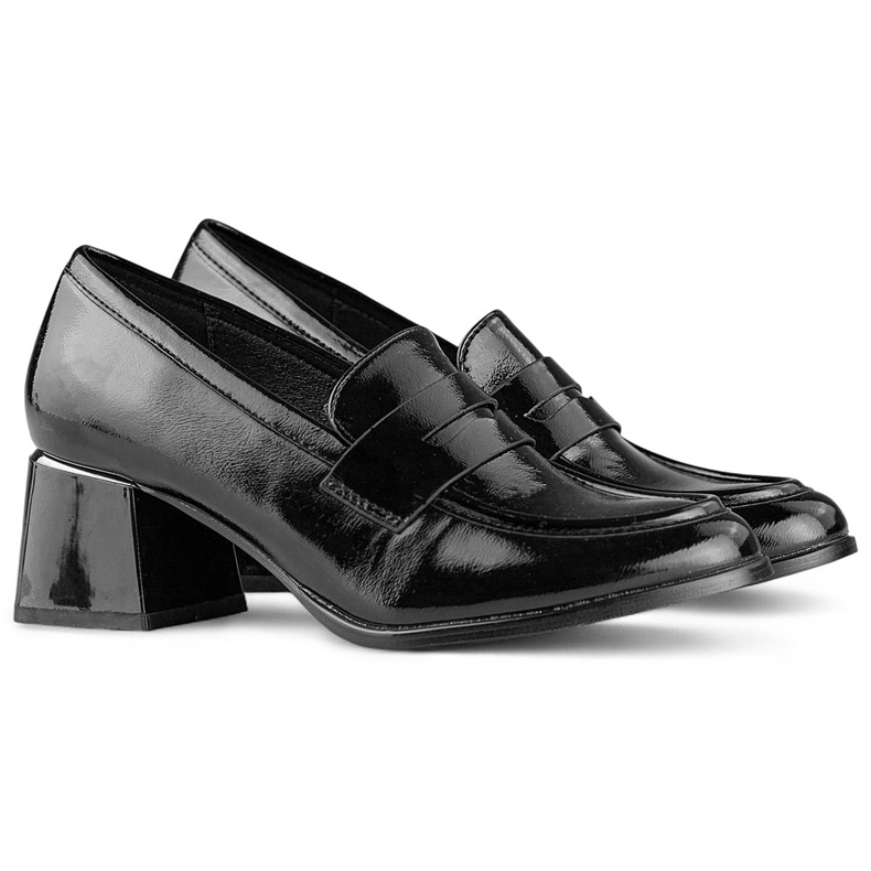 Chaussures noires vernies à talon bas et confortable, escarpins beiges élégants le noir 1 Chaussures noires vernies à talon bas et confortable, escarpins beiges élégants le noir 1