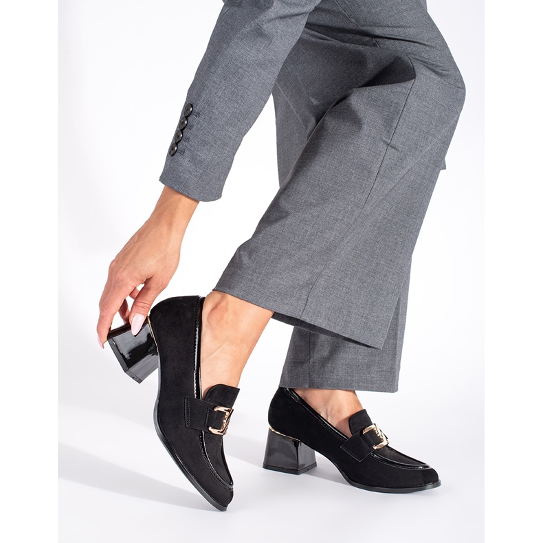 Chaussures femme en daim à talon épais le noir 1