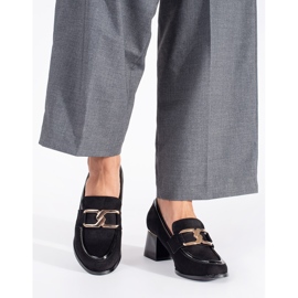 Chaussures femme en daim à talon épais le noir 3