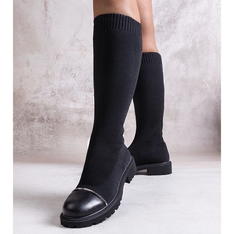 Boots noires ornées de zircons Sayega le noir 1