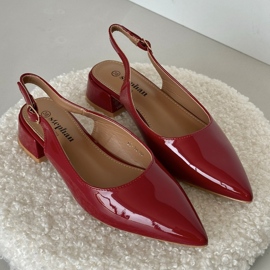 Ballerines en cuir verni sur talons bas à bouts pointus Anarinne rouge 8