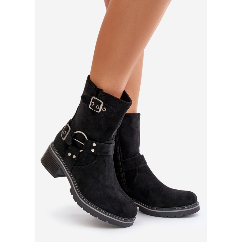 Bottes à talons bas pour femmes avec boucles noires Zudra 1
