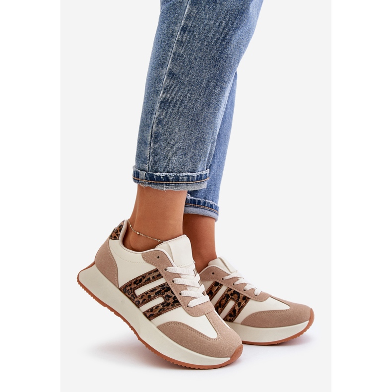 Baskets léopard pour femmes, chaussures de sport sur plateforme, Beige Thari 1
