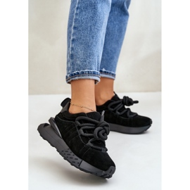 Baskets en daim pour femmes sur la plateforme avec laçage épais Artiker 54C1464 noir le noir 2