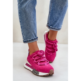 Baskets pour femmes en daim sur la plateforme avec laçage épais Artiker 55C0086 Fuchsia rose 4
