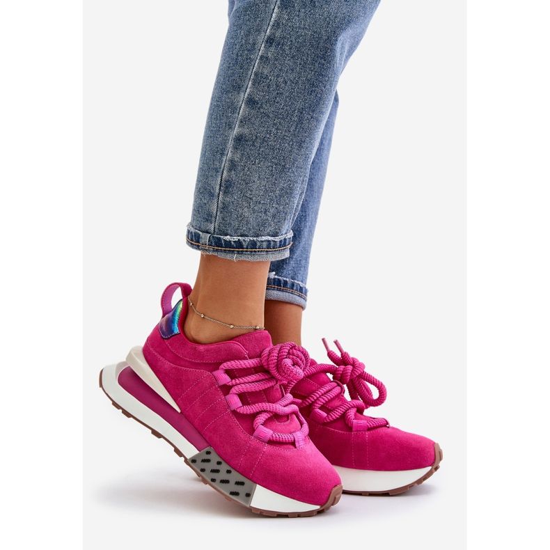 Baskets pour femmes en daim sur la plateforme avec laçage épais Artiker 55C0086 Fuchsia rose 1