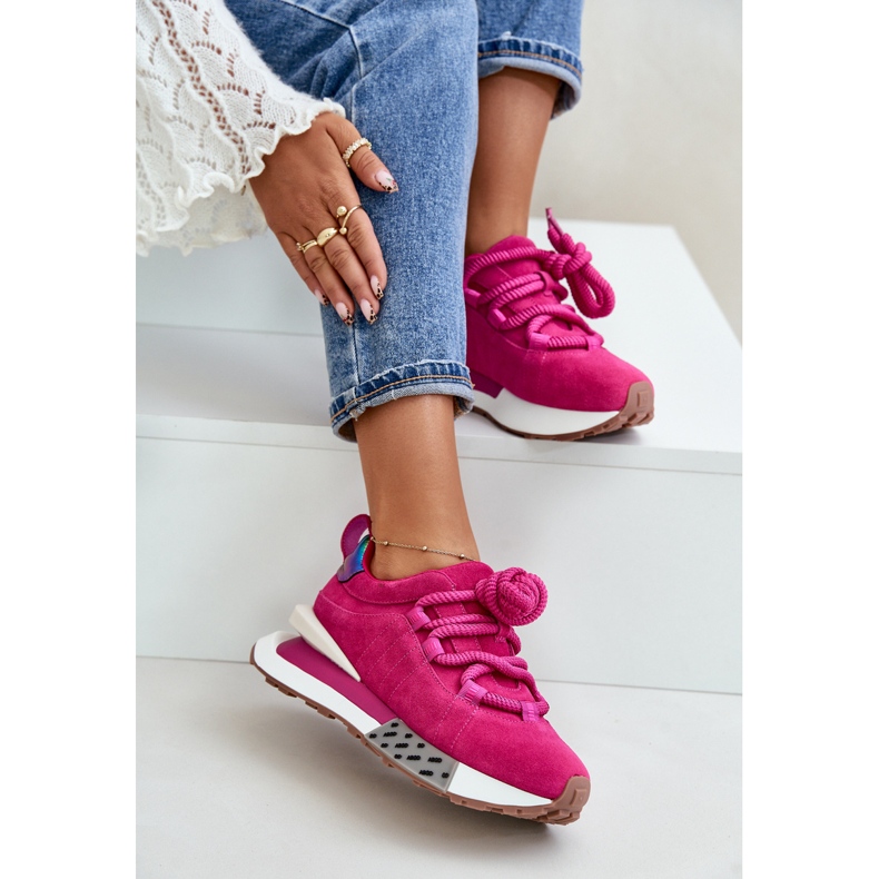 Baskets pour femmes en daim sur la plateforme avec laçage épais Artiker 55C0086 Fuchsia rose 2