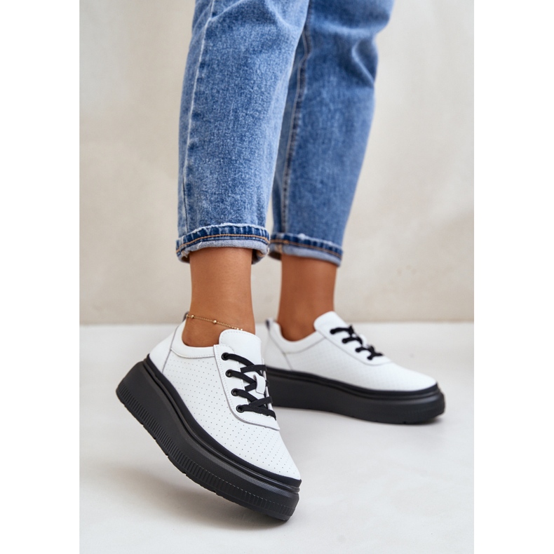 Chaussures de sport pour femmes sur plateforme, cuir naturel, blanc 41470 Vinceza 2