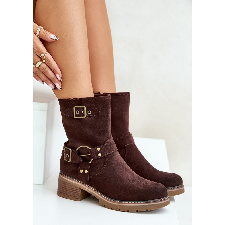 Bottes à talons bas avec boucles pour femmes, marron Zudra brun 2