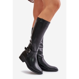 Bottes isolées à talons plats pour femmes avec boucle dorée, noir Arsisna le noir 3