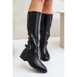 Bottes isolées à talons plats pour femmes avec boucle dorée, noir Arsisna le noir 6
