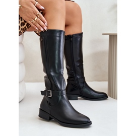 Bottes isolées à talons plats pour femmes avec boucle dorée, noir Arsisna le noir 7