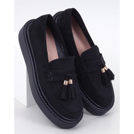 Mocassins plateforme Trinity noirs à franges 1
