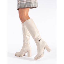 Bottes à talons hauts beiges classiques 1