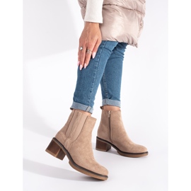 Seastar Bottines Chelsea en daim beige à talon haut 1