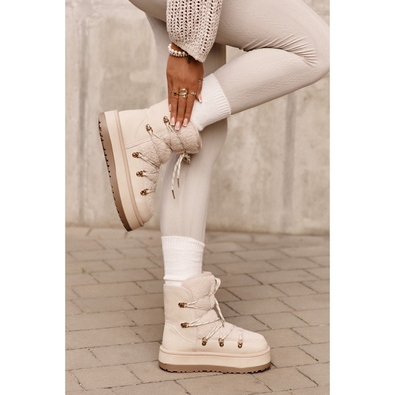 Bottes de neige à plateforme et laçage pour femme, beige clair Riaviana 2