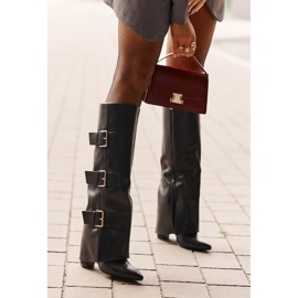 Bottines femme isolées à talon, tige retroussée et boucles, Noir Pyregonia le noir 5
